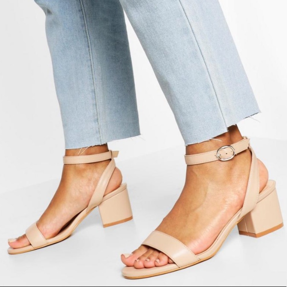 Nude Low Block Strappy Heeled Sandals